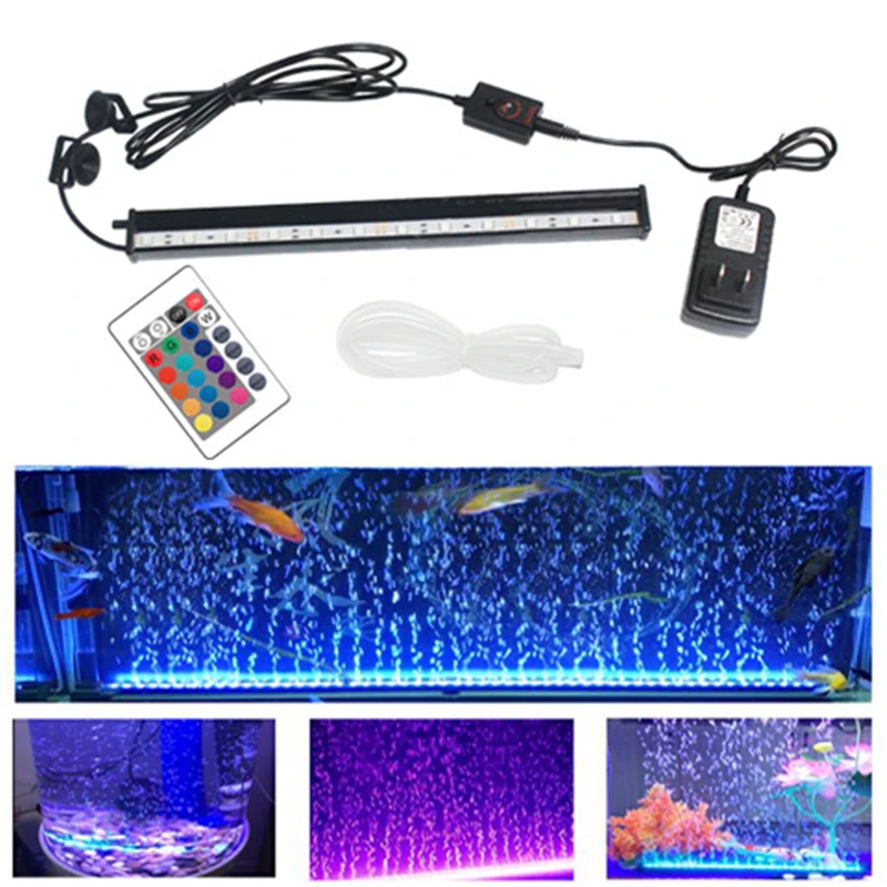 Aquarium Fish Tank Light IP68 Waterproof LED Aquarium Light RGB Submersible Lamp IR Remote Aquatic Air Bubble Oxygenation Lamp