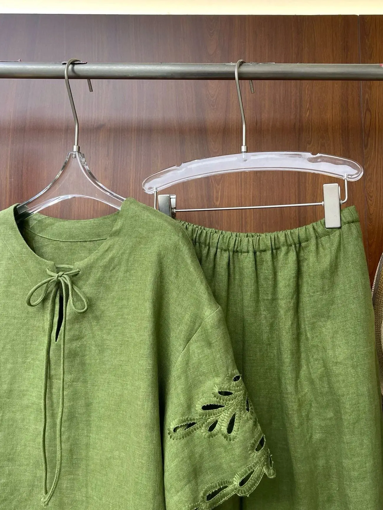 Summer women's french retro hollowed-out 100% linen suit