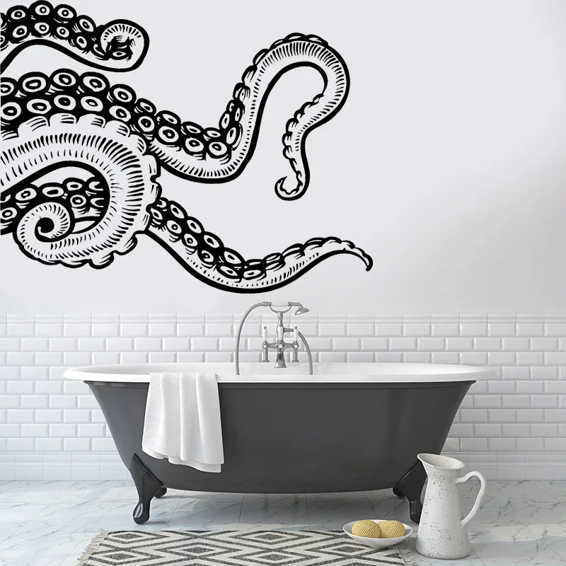 Kraken poulpe tentacule stickers muraux vinyle Art nautique décoration de la maison salle de bain pépinière décalcomanies mer Animal étanche G048