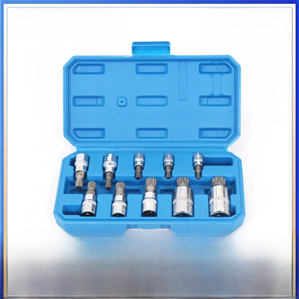 Jeu de douilles à embouts cannelés Triple carrés à 12 points M4-M18 1/4 "3/8" 1/2 "Kit d'outils de réparation d'entraînement 10 pièces