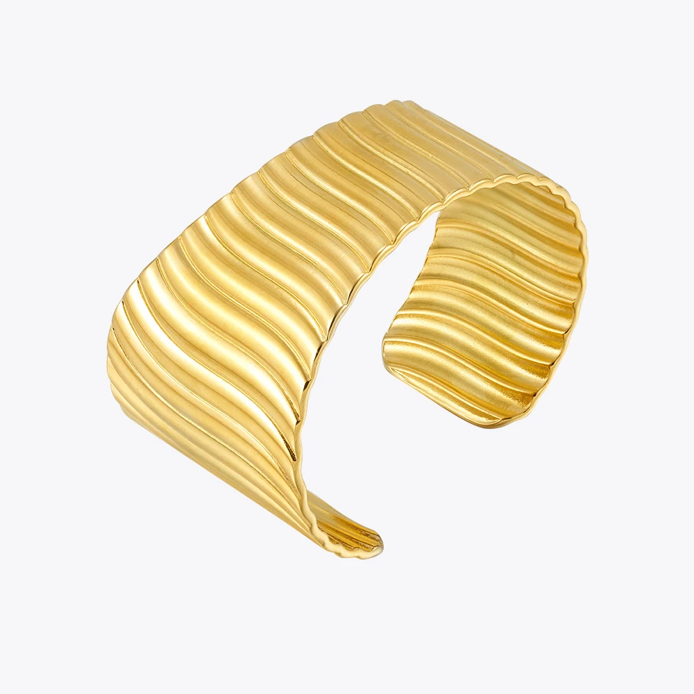 

ENFASHION Pulseras Irregular Stripe Cuff Bracelet For Women's Stainless steel 18K Plated Gold Fashion Jewelry Cocktail B242473