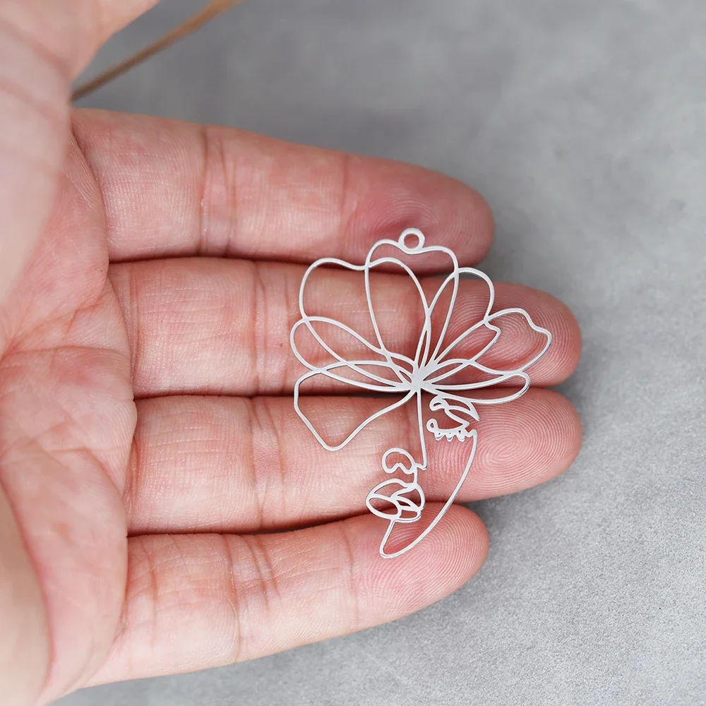 Stal nierdzewna Lady Face Vintage Flower DIY kolczyki z frędzlami personalizuj zawieszki Charms do tworzenia biżuterii naszyjnik kobiety Craft — zdjęcie 2