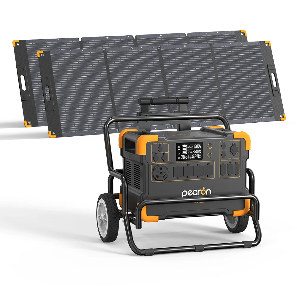 

pecron E2000LFP 1920Wh 2000W Portable Power Station Solar Generator with 2*300W Solar Panels Cart Kits LiFePO4 Battery Backup