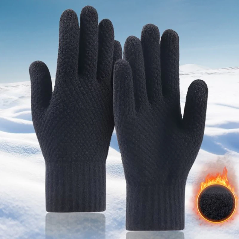 Thick Knitted Men Winter Gloves Imitation Cashmere Two Layer Adult Gloves