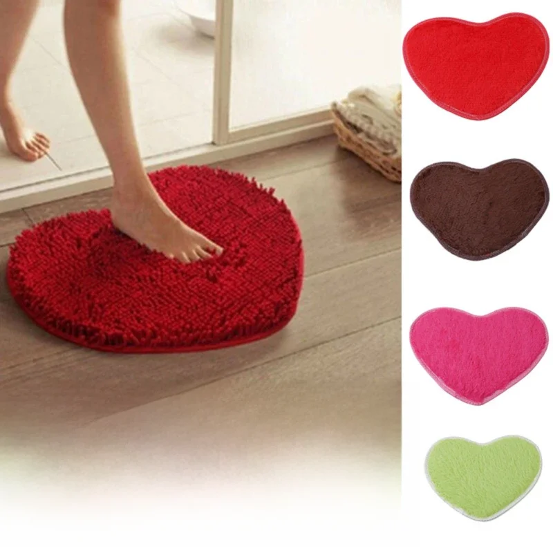 Paillasson en forme de cœur d'amour 30x40cm, antidérapant, en microfibre douce, moelleux, pour salle de bain, chambre à coucher, salon