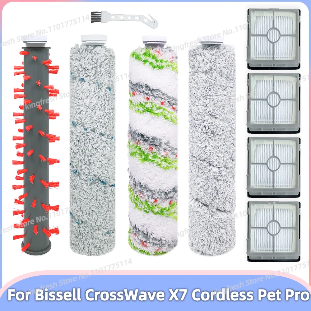 Compatible For Bissell CrossWave X7 Cordless Pet Pro 3011, 3055, 3277, 3279, 3276A Parts Roller Brush Hepa Filter Accessories