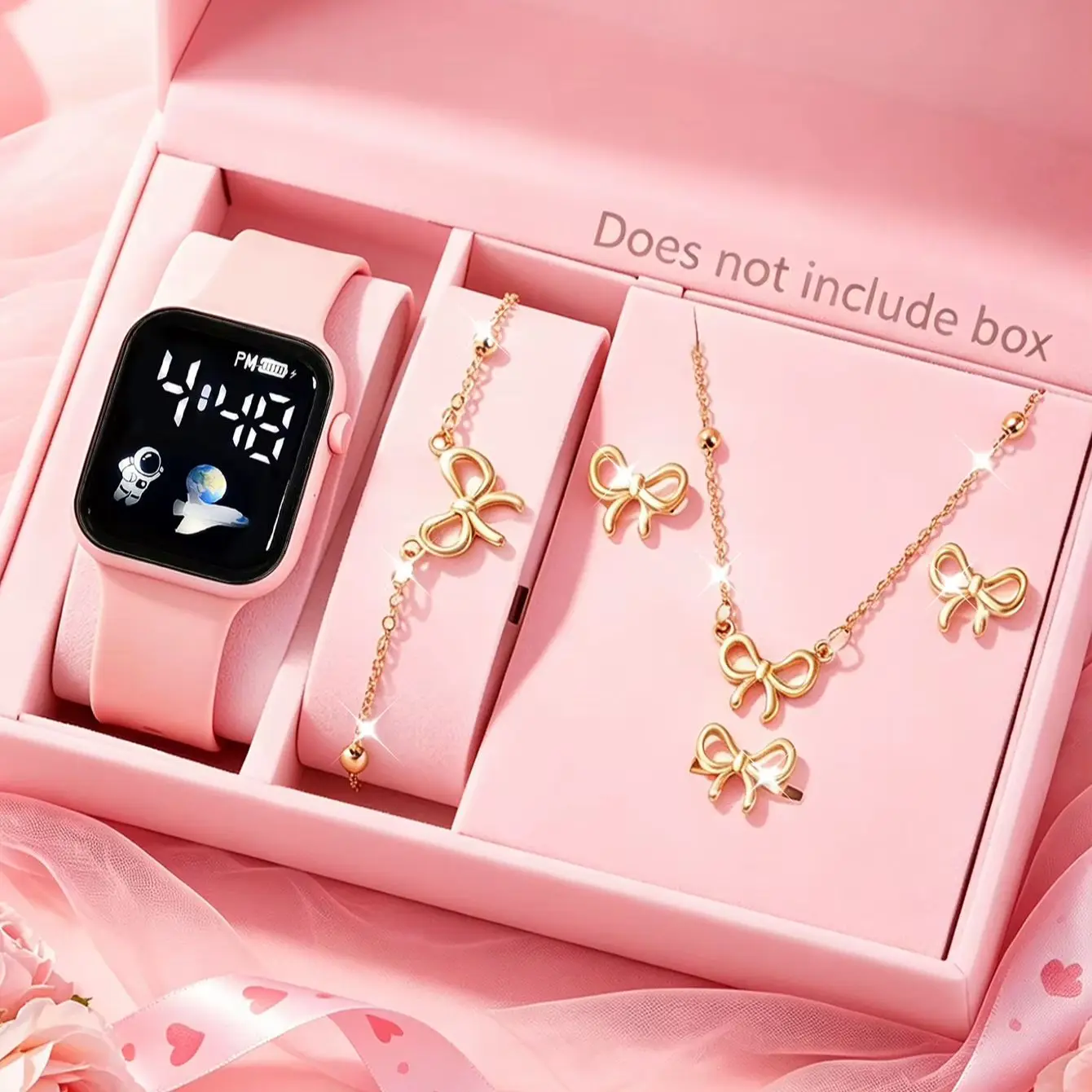 6-Piece Set of Cute and Elegant Women's Watches, Electronic Watches with Bowknot Jewelry, Suitable for Daily Wear, Birthday Gift