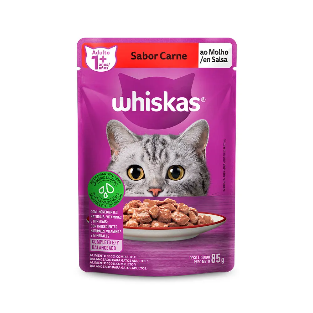 Wet Ration Whiskas Adult Cats Soat Meat Flavour to Sauce 85g