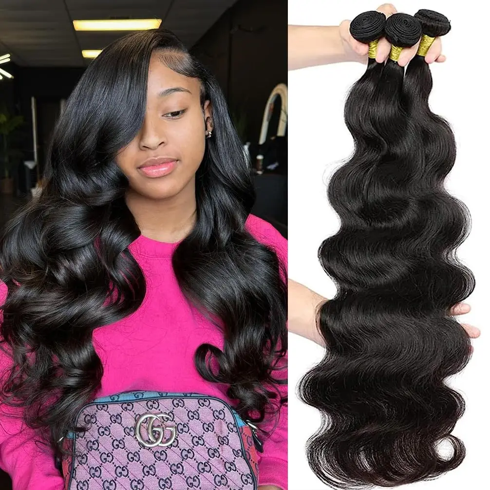 Human Hair Bundles Body Wave Bundles Human Hair 22 Inch  Human Hair Extensions Quick Weave Bundles Human Hair Double Weft #1B