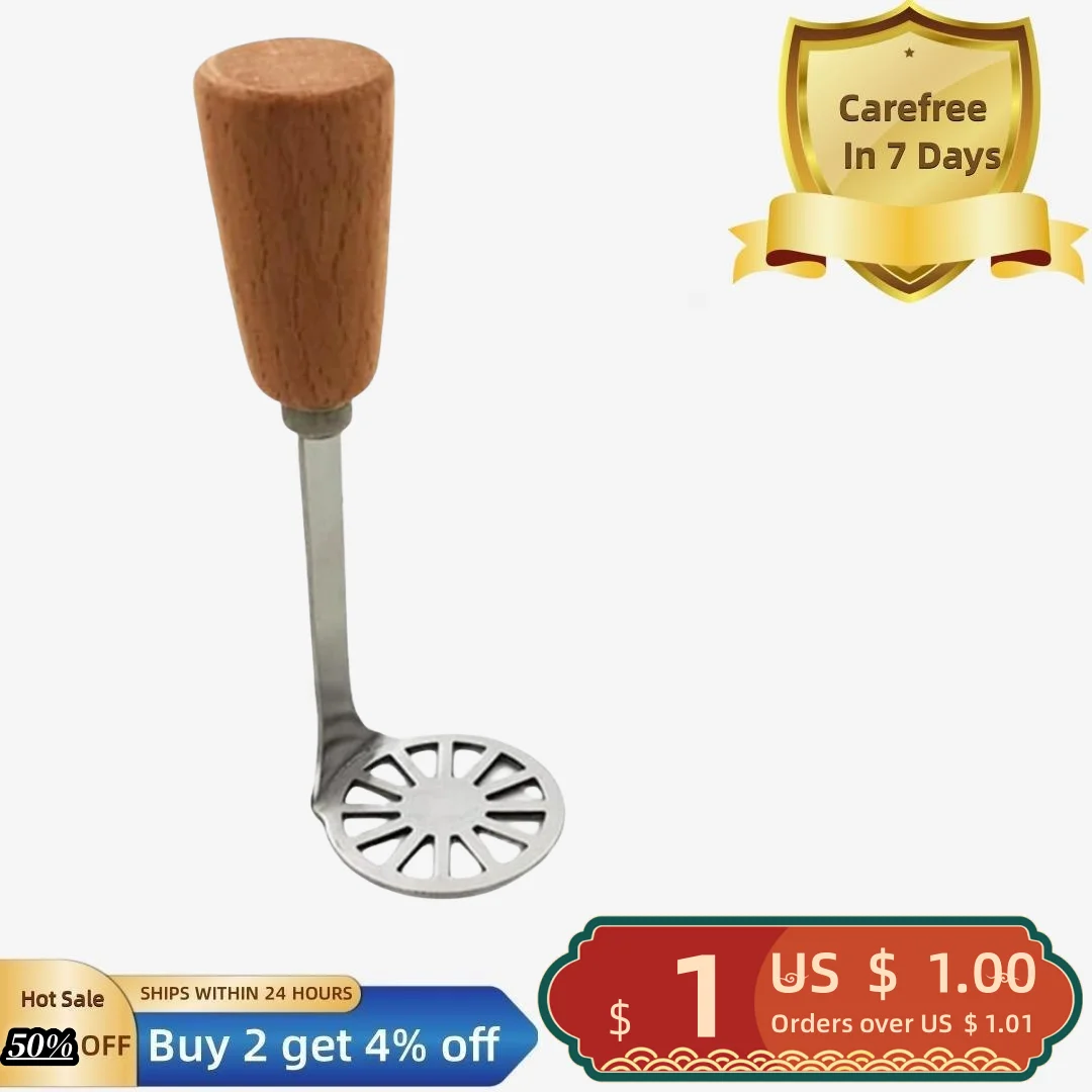 

Stainless Steel Potato Masher Wood Long Handle Food Grade Multifunctional Manual Carrot Vegetable Food Mashing Tool Kitchen Gadg