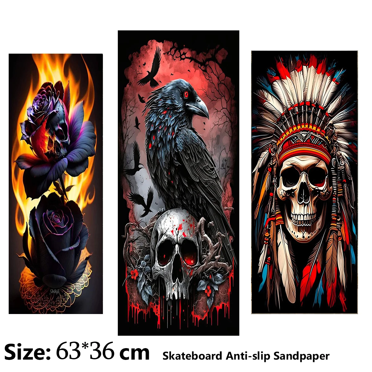 Butterfly Skull Rose Pattern Electric Scooter Anti-slip Sticker Sandpaper Skateboard Grip Tape Sheet 63*36cm