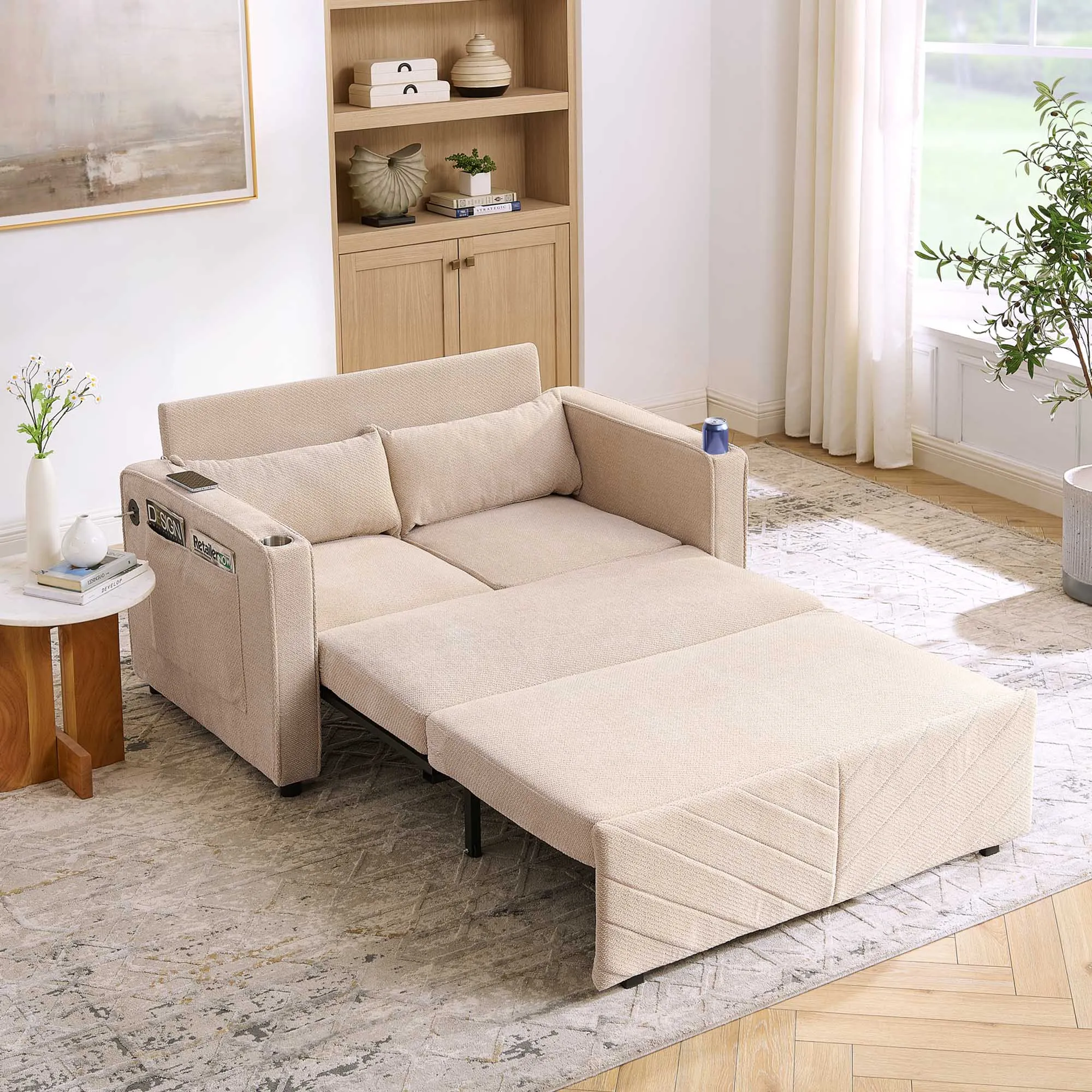 3-in-1 Schlafsofa 2-Sitzer mit Slide-to-Transform Design und USB-Ladefunktion – Einfache Montage minimalistisch, elegant, Light Luxury – perfekt für Nickerchen & Gäste, Dunkelgrau