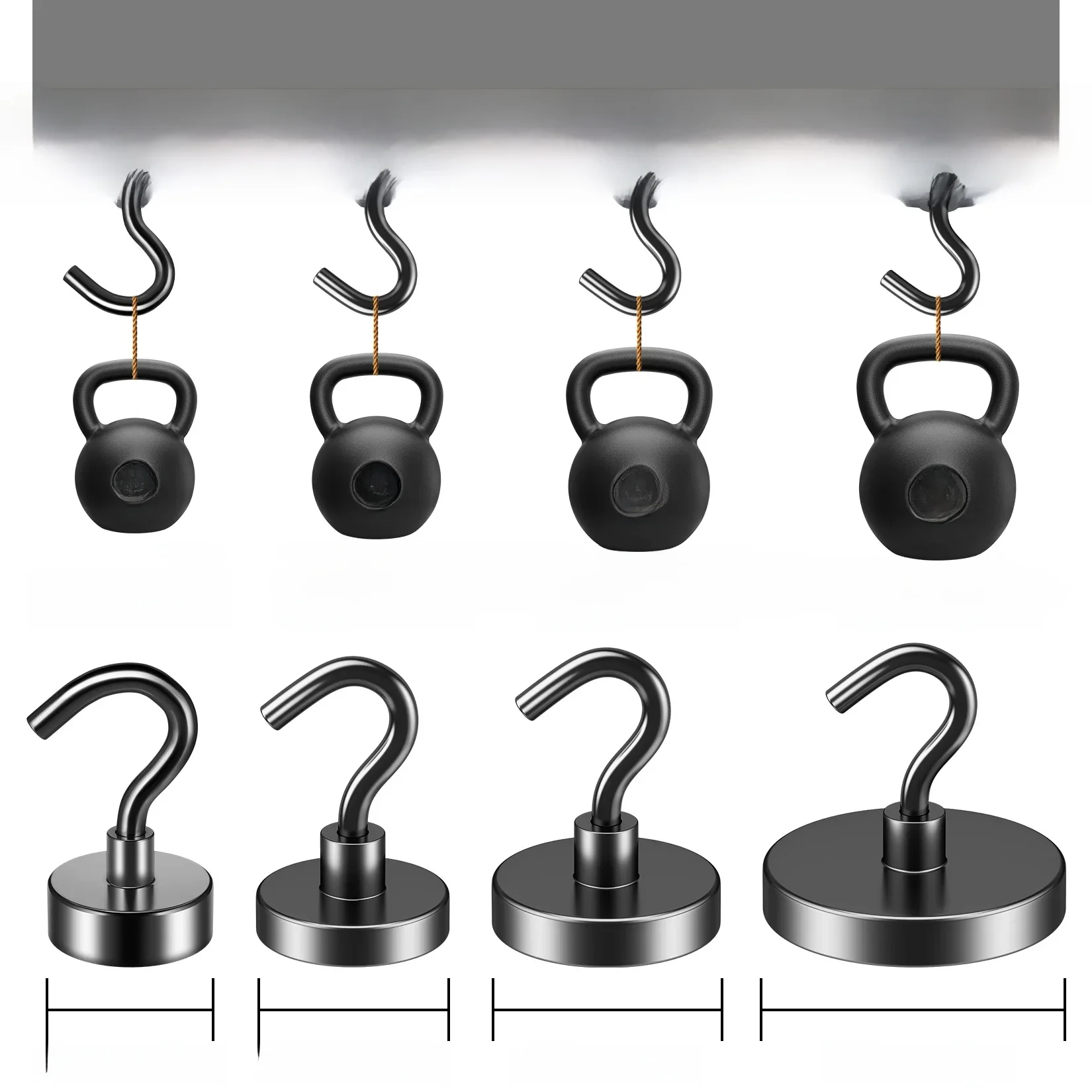 Magnetische haken Heavy Duty om op te hangen, magneet met haken voor thuis, keuken, werkplek, kantoor (zwart, verpakking van 4/6/8/12) - afbeelding 2