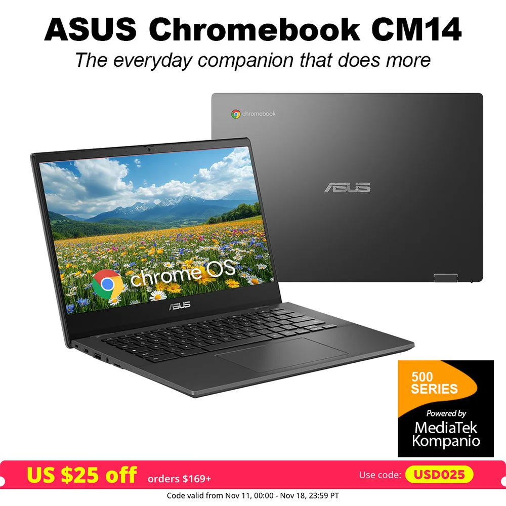 ASUS-ordenador portátil Chromebook CM1402, 14 ", FHD, Kompanio MediaTek, 520,4GB de RAM, hasta 320GB de almacenamiento (64GB eMMC + 256GB Micro SD), sistema operativo Chromebook