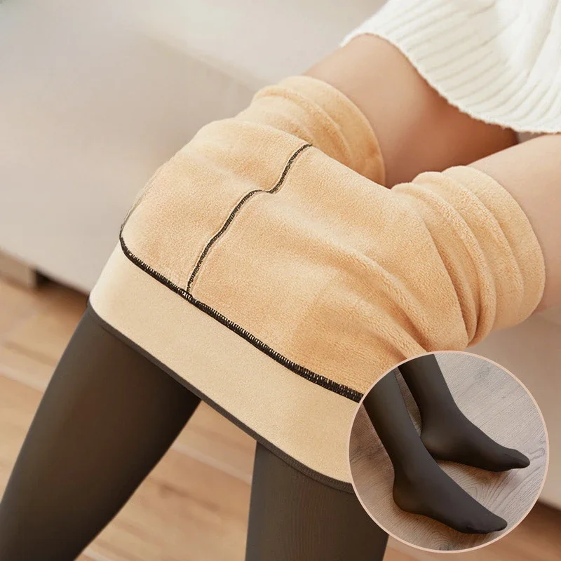 Woman Thermal Stockings Sexy Translucent Effect Winter Warm Fleece Tights Women Slim Velvet Thick Pantyhose Seamless Leggings