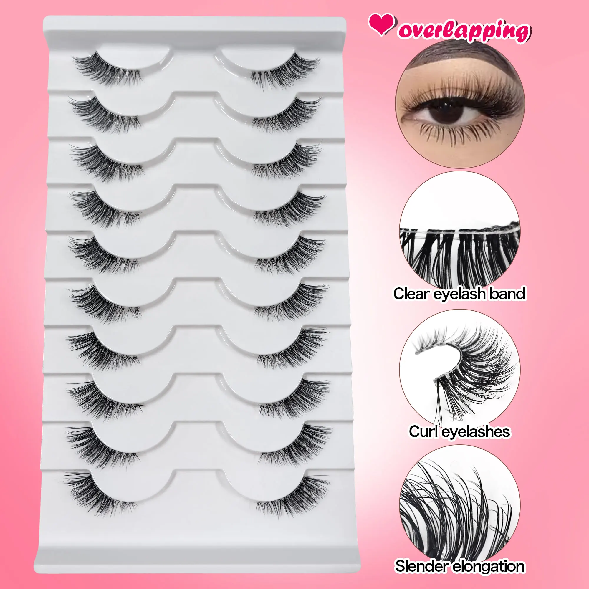 10 Paar halblange künstliche Fuchsaugen-Wimpern, natürliche und lange 3D-Katzenaugen-Kurzwimpern, Make-up-Tools, Weihnachtsgeschenk. – Detail 3