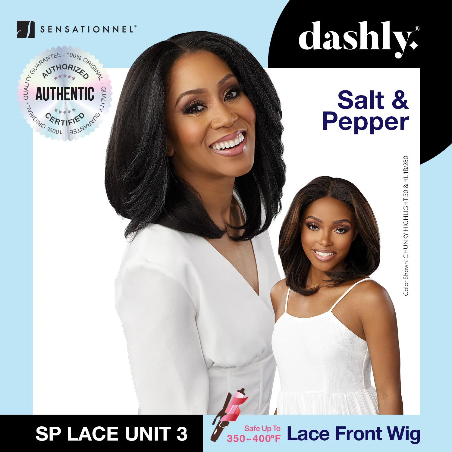 Sensationnel Dashly HD Lace Front Wig Salt N Pepper SP Unit 3 - Breathable Lace, Realistic Appearance, Easy Styling