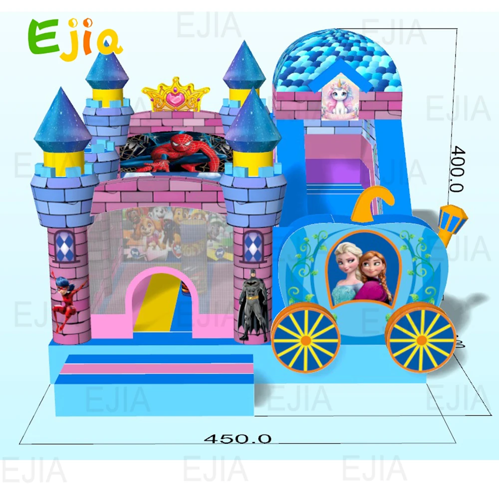 Komersial Warna-warni Putri Gadis Tema Rumah Bouncing Tiup Trampolin Combo Jumping Castle Combo Slide House Untuk Pesta