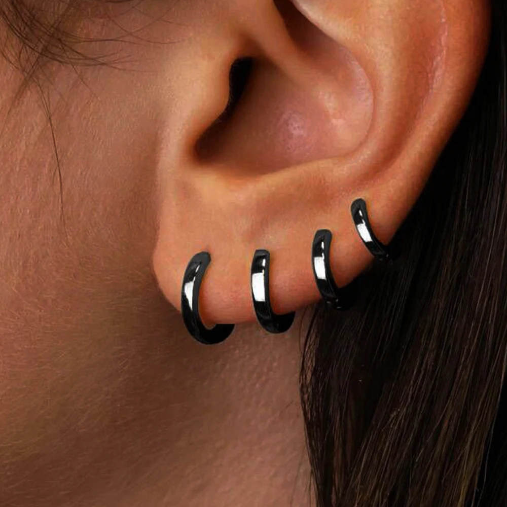 3-4 Pairs Minimalist Chic Invisible Huggie Gold Plated Copper Hoop Earrings for Women Simple Glossy Tiny Stackable Ear Jewelry image 4