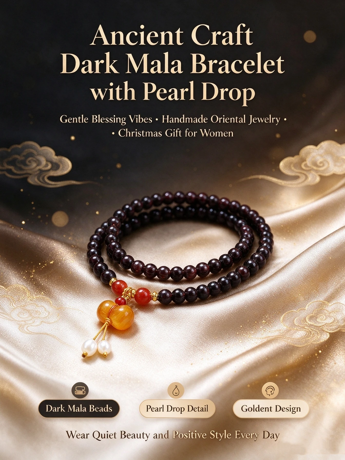 Ladies Bohemian Garnet Multi-loop Beaded Bracelet, Polished Natural Garnet, Apple Gemstone Pendant, Good Fortune Vibes Jewelry, Xmas Gift