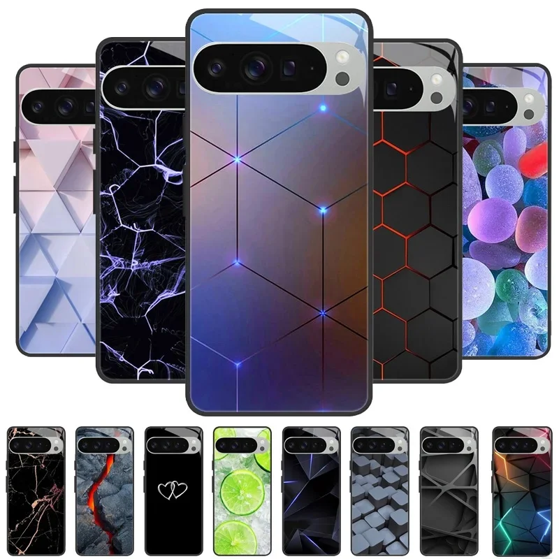 Pour Google Pixel 9 Pro XL 8 8A 7 7A étui pare-chocs en silicone étuis de téléphone en verre trempé pour Pixel 8 Pro 9A coque arrière rigide