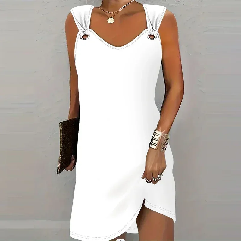 Robe à bretelles de couleur unie pour femmes, décontractée, à la mode, sans manches, jupe confortable d'été