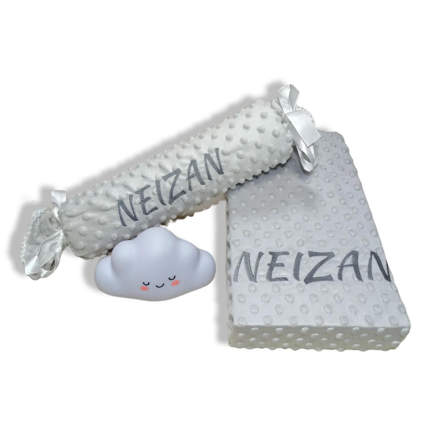 Set 3 pcs baby blanket + Roll cushion + LED lamp customized name embroidery newborn blanket