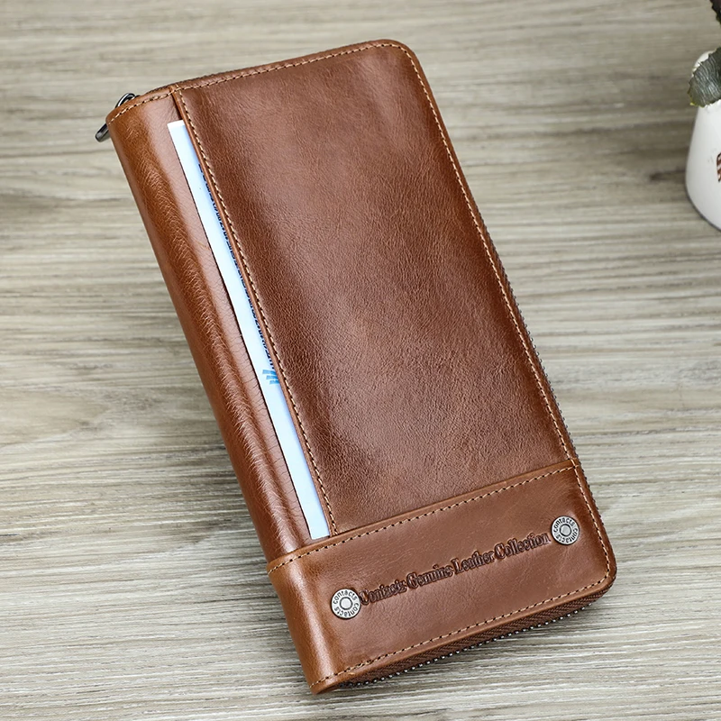 CONTACT\'S RFID – portefeuille en cuir véritable pour hommes, pochette longue avec poche pour téléphone, grande capacité