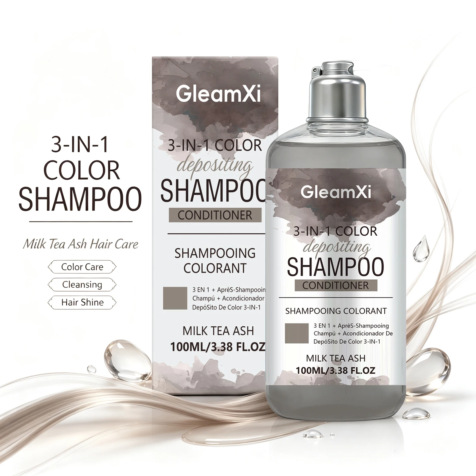 3 in 1 Hair Dye Shampoo for Gray Coverage Natural Herbal Ingredients Milk Tea Ash Brown Long-Lasting Color Deep Nourishing Cleaning Semi-Permanent Hair Color Shampoo