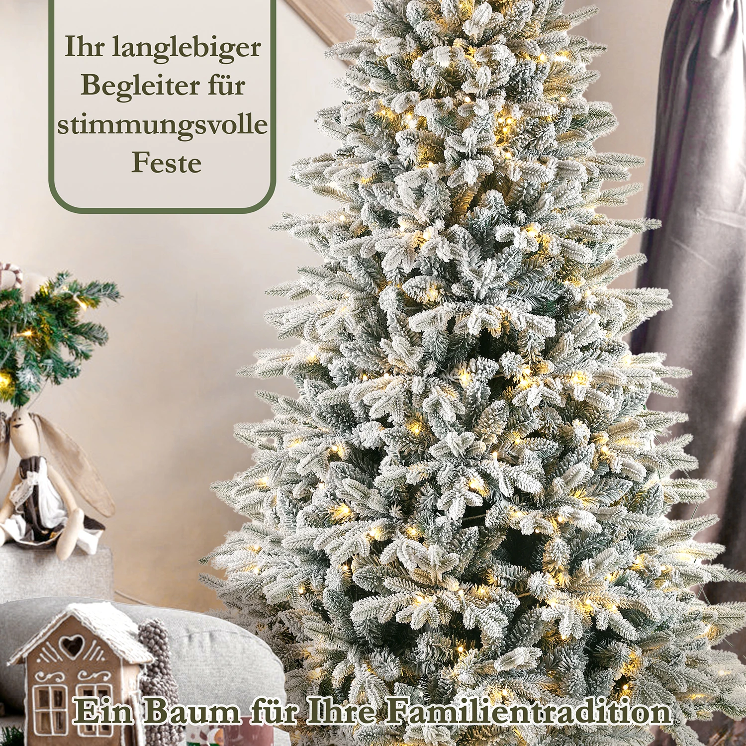 180 künstliche Weihnachtsbäume mit weißem Schnee und 935 Spitzen, 264 LED-Leuchten, PVC + PE-Material, Metallständerbaum, Party-Dekoration für den Innenbereich – Detail 4