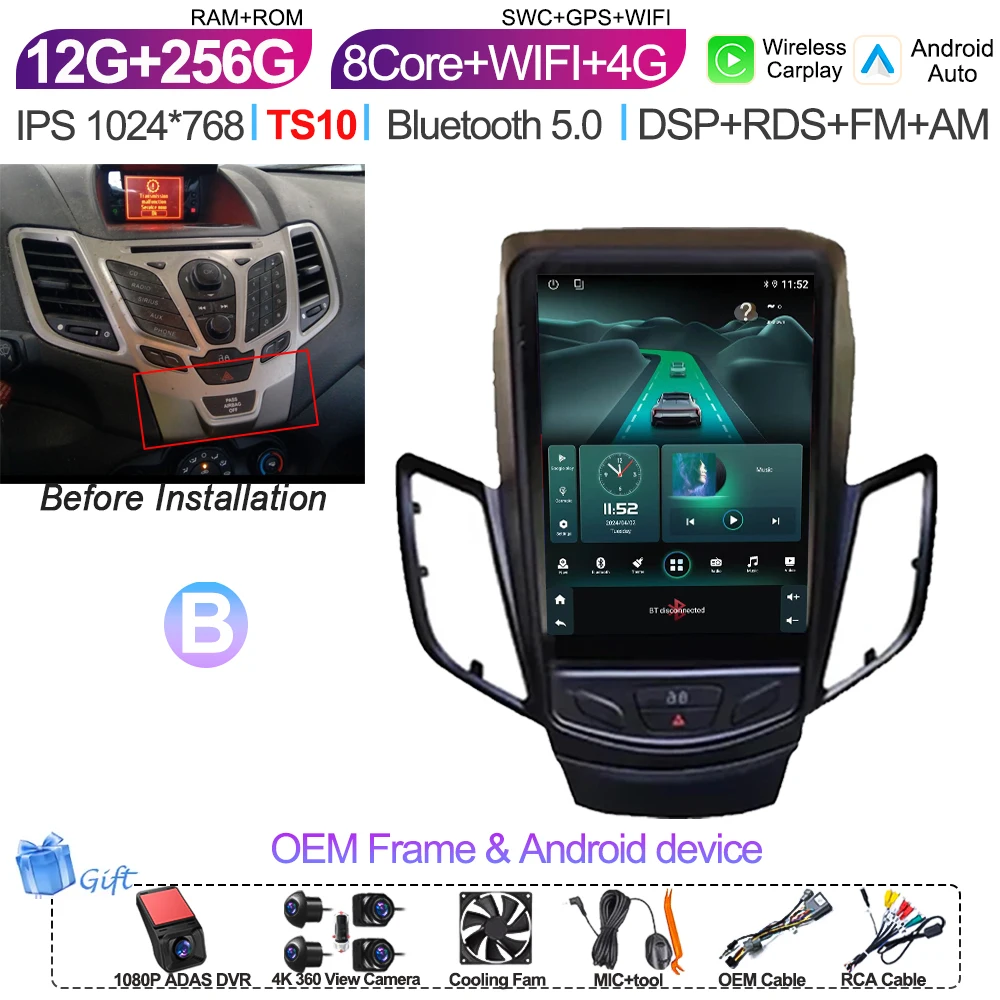 9,7 Inch Android 16 autoradio multimediaspeler navigatie stereo GPS scherm 2din 5G Wifi voor Ford Fiesta Mk7 2009-2016
