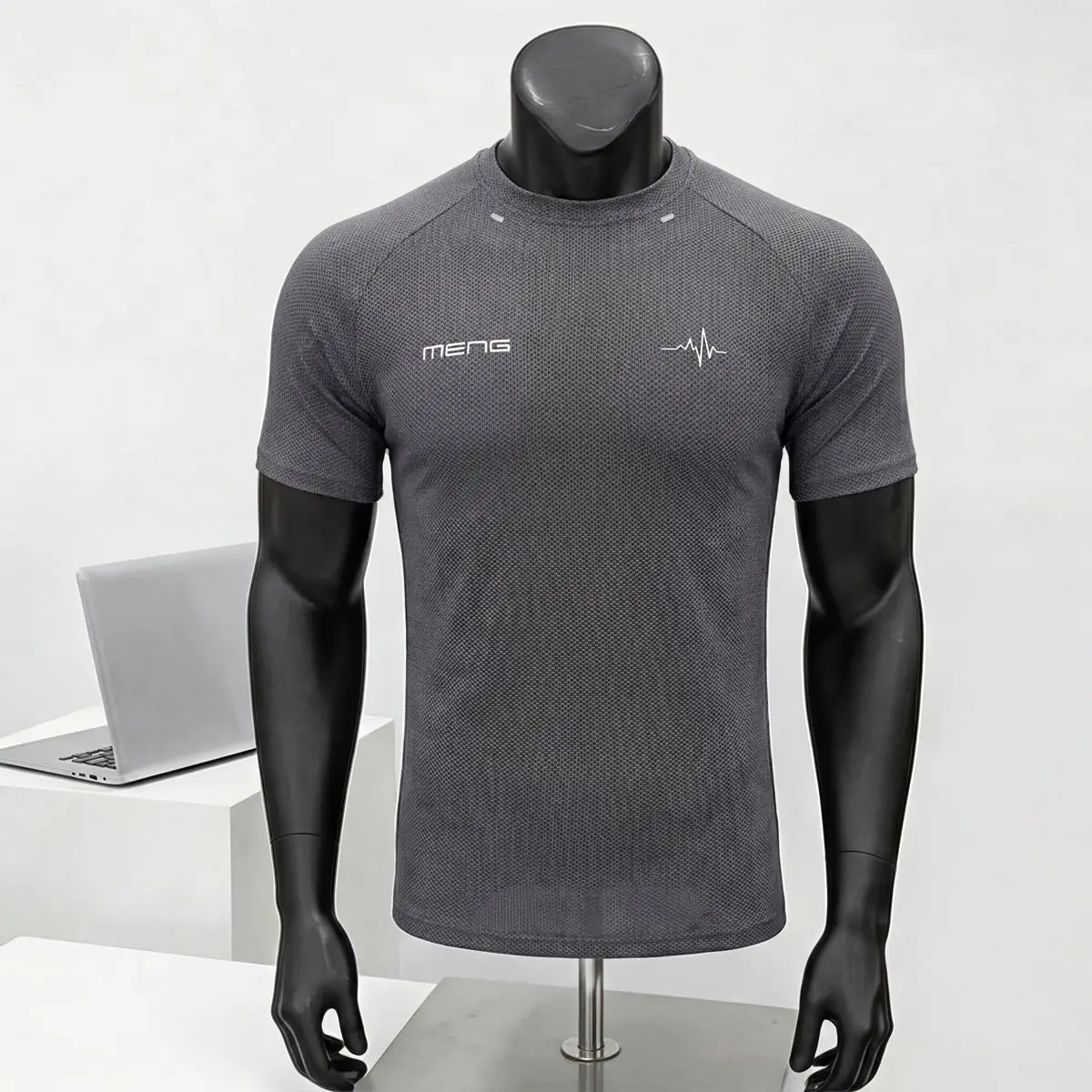 Spring And Summer Honeycomb Grid American Ice Sensitive Quick Drying Sports Print High Elasticity Slim Fit And Stylish T-shirt