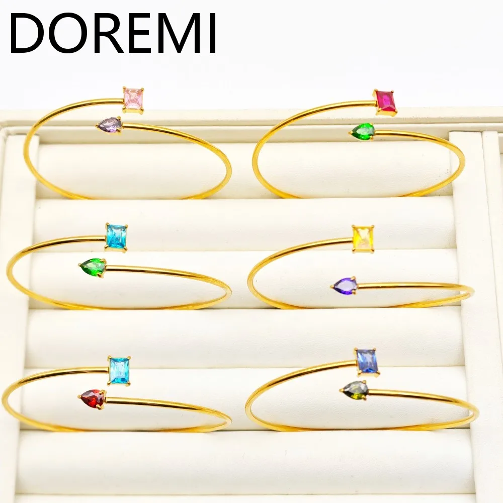 

DOREMI Birthstone Gold Bracelets For Women Dainty Stone Bracelet Gold Plated 12 Birth Stone Charm Bracelets Bangles