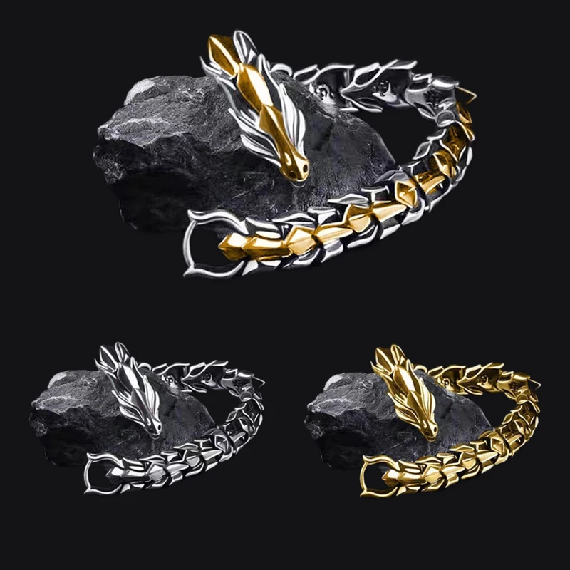 

3 Colors 20cm Men’s Viking Style Dragon Bracelet Vintage Punk HipHop Style Birthday Gift