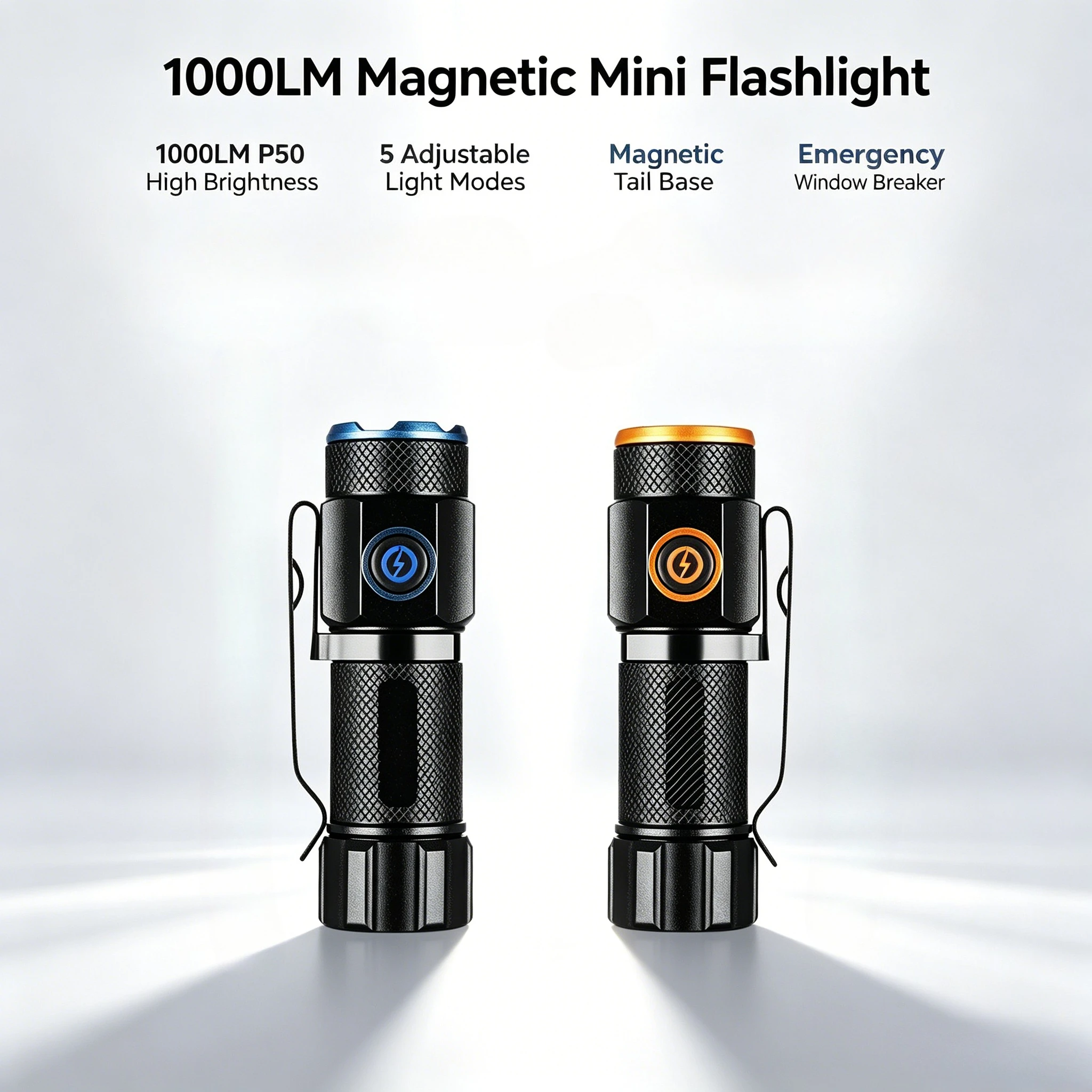 

2colors Mini Rechargeable Flashlight with Tail Magnet, 5 Light Modes, Pocket Clip, USB Charging, Compact EDC Torch