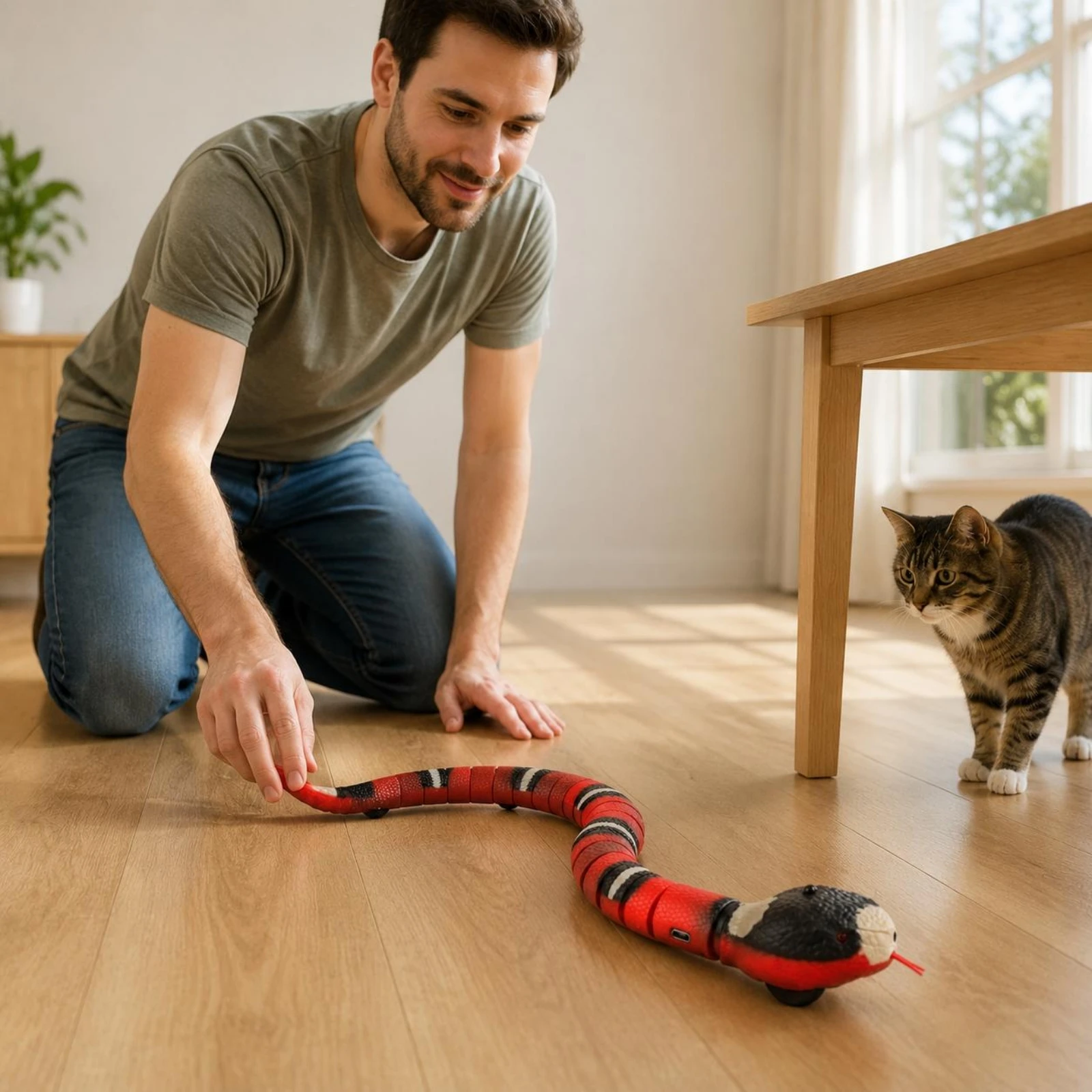 Interactive Smart Sensing Snake Tease Toy Automatic Obstacle Avoidance Intelligent Interactive Play Supplies for Indoor Cats