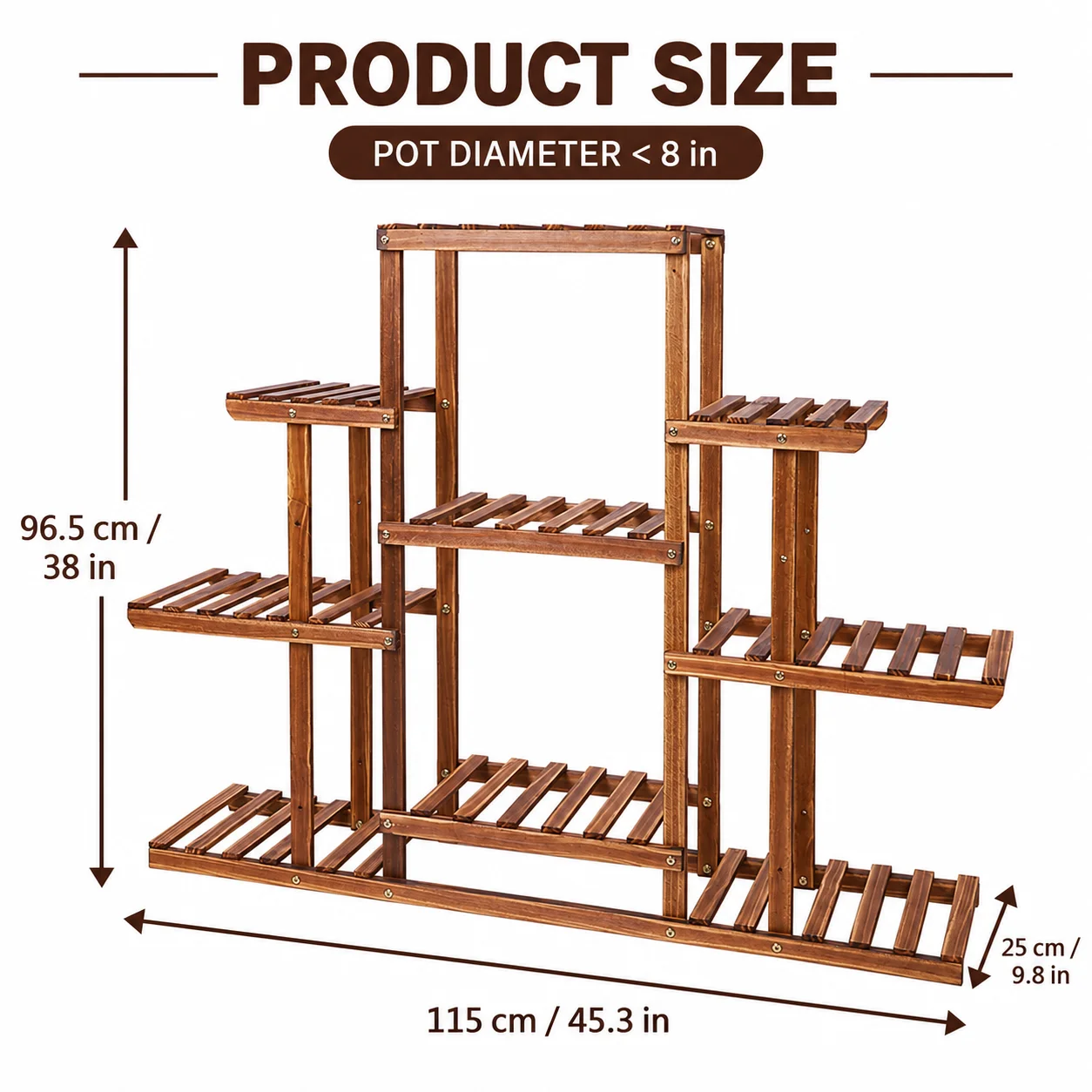 9-Tier Wooden Plant Stand Indoor Outdoor Pine Wood Flower Pot Display Rack for Living Room Balcony Patio Garden