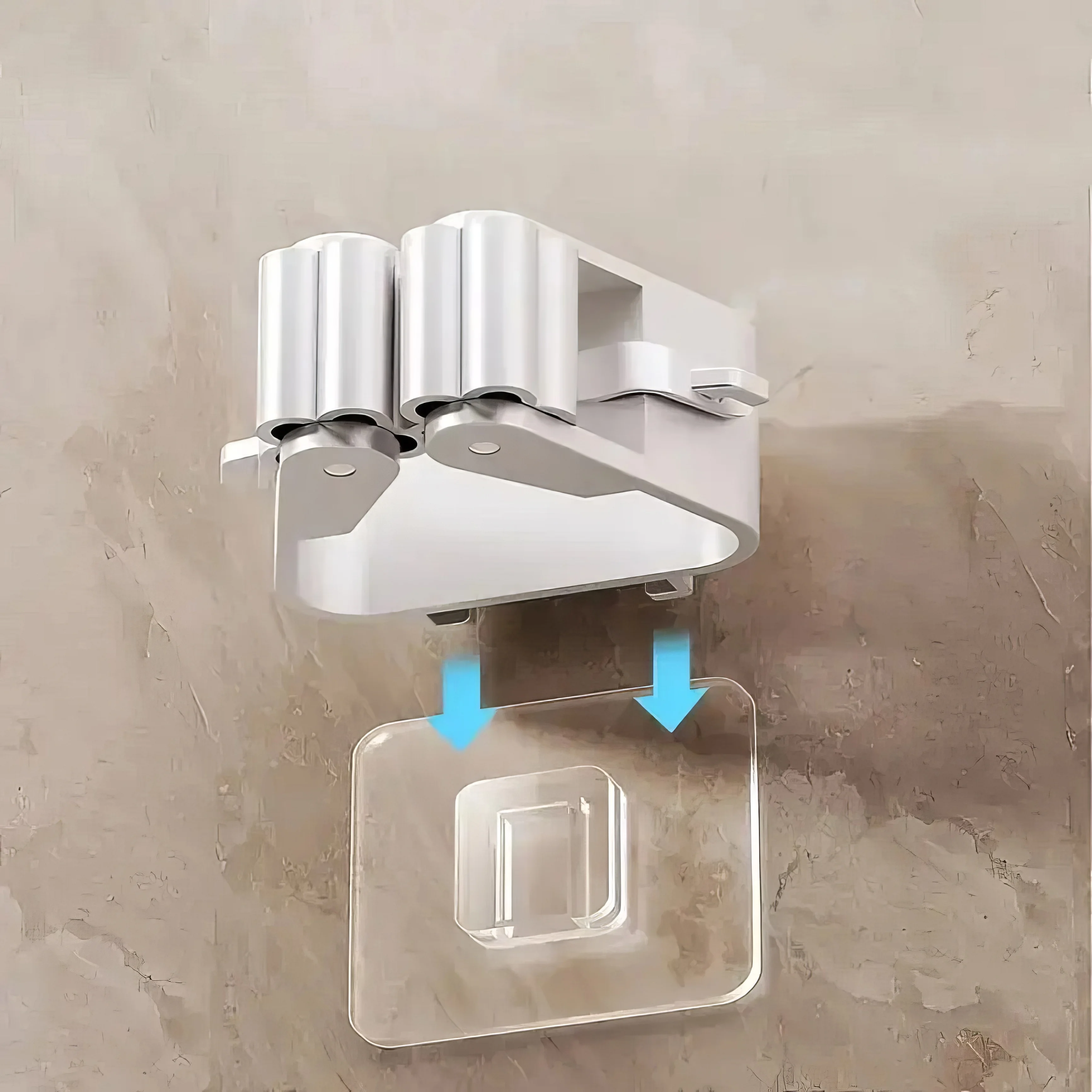 Porta scopa in plastica bianca senza trapano da 4 pezzi - 5 cm/6 cm Supporto adesivo antiscivolo, facile installazione Organizzare strumenti Home Office Bagno