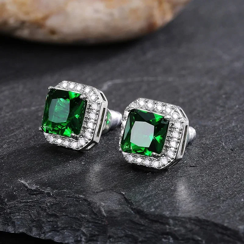 Wykwintne kobiece kolczyki 925 Sterling SIlver Square Emerald Green Zircon Crystal Earrings For Women Jewelry Wholesale Bijoux — zdjęcie 2