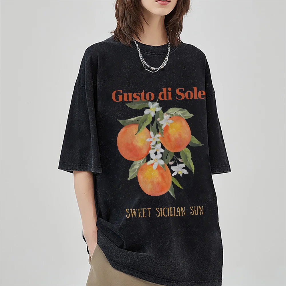 

Фруктовый оранжевый модный высококачественный женский графический рубашка 2025, винтажная повседневная уличная одежда, хлопковая футболка в стиле Y2k, модный свободный топ