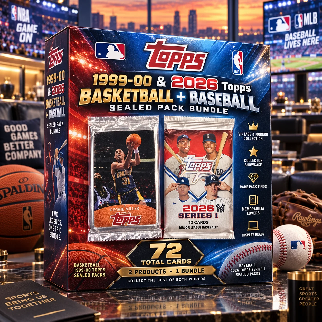 1999-00 & 2026 Topps Basketball Baseball Sealed Pack Bundle, 72 Cards Total Vintage & Modern Sports Trading Card Collection for Memorabilia Lovers, Rare Pack Finds, Personal Archives & Collector Showcases