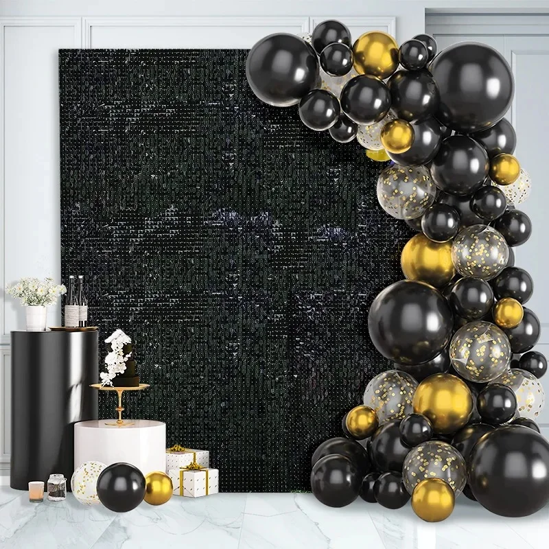 Panneaux à paillettes noires, arrière-plan mural scintillant pour mariage, anniversaire, Halloween, noël, décoration de fond de Photo