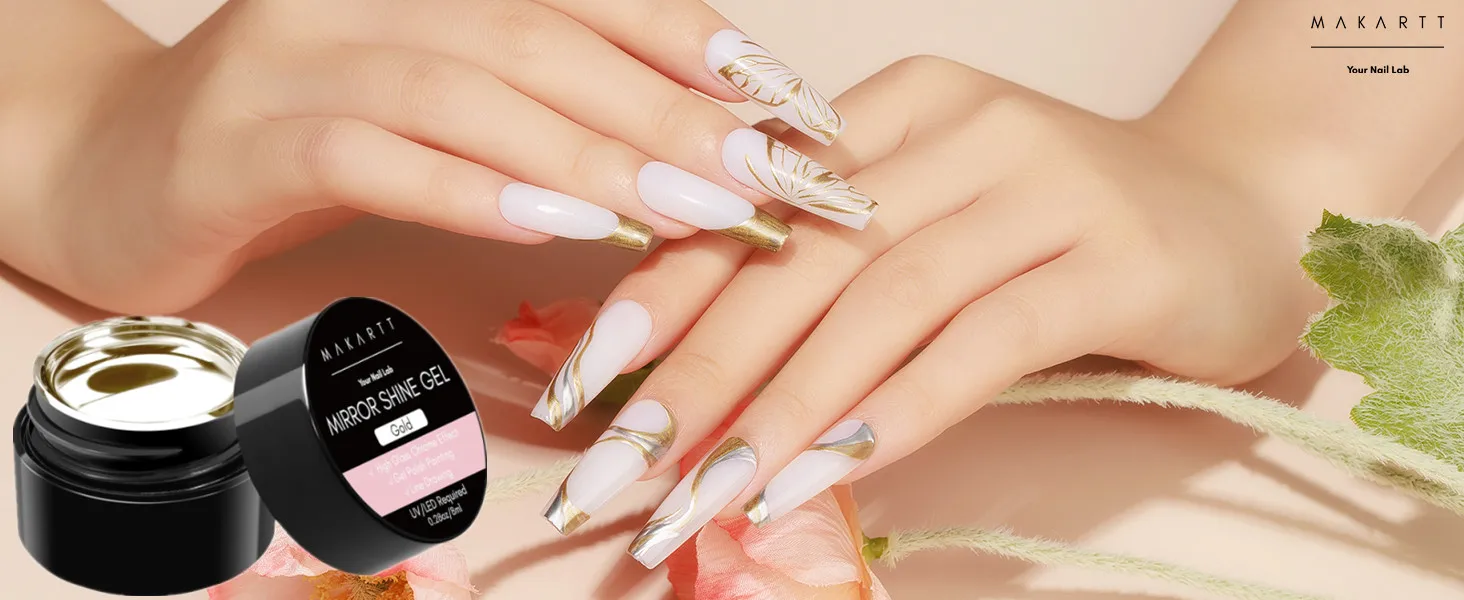 Metallic Gel Nagellack Set: Silber & Gold Chrom Gel Nagellack 3D Metall Malgele Spiegel Nagellack Aushärtung mit UV/LED erforderlich – Detail 1