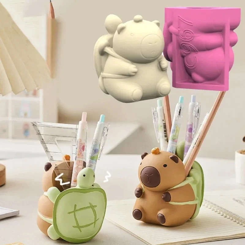 Moule 3D en Silicone en forme figurines Capybara dessin animé, 9.5cm, en résine, Pots fleurs succulentes, moule pour