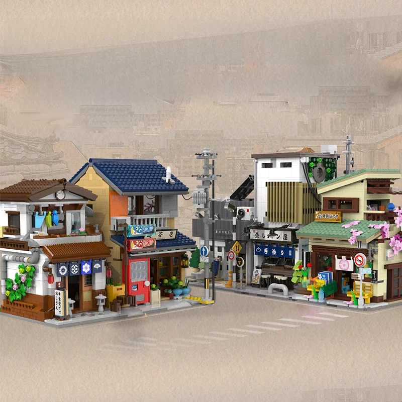 Cada LED Stad Japanse Street View Bricks Winkel LED Japans Gestoomd Broodje Huis Architectuur Bouwstenen Zomer Cafe Speelgoed - afbeelding 2