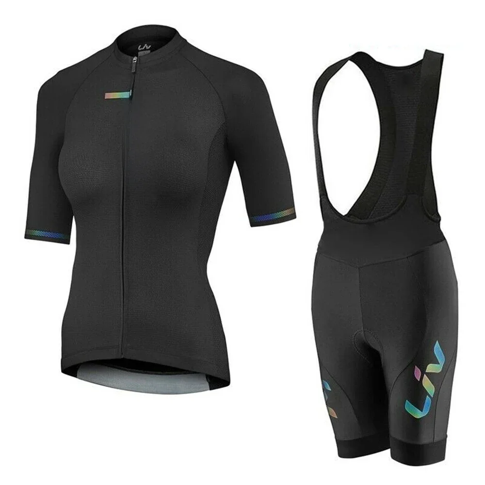 AliExpress NONE LIV Summer Cycling Jersey Bib Shorts Set Women 19D MTB Bicycle Short Sleeve Cycling Clothing Wear Maillot Conjunto Ropa Ciclismo
