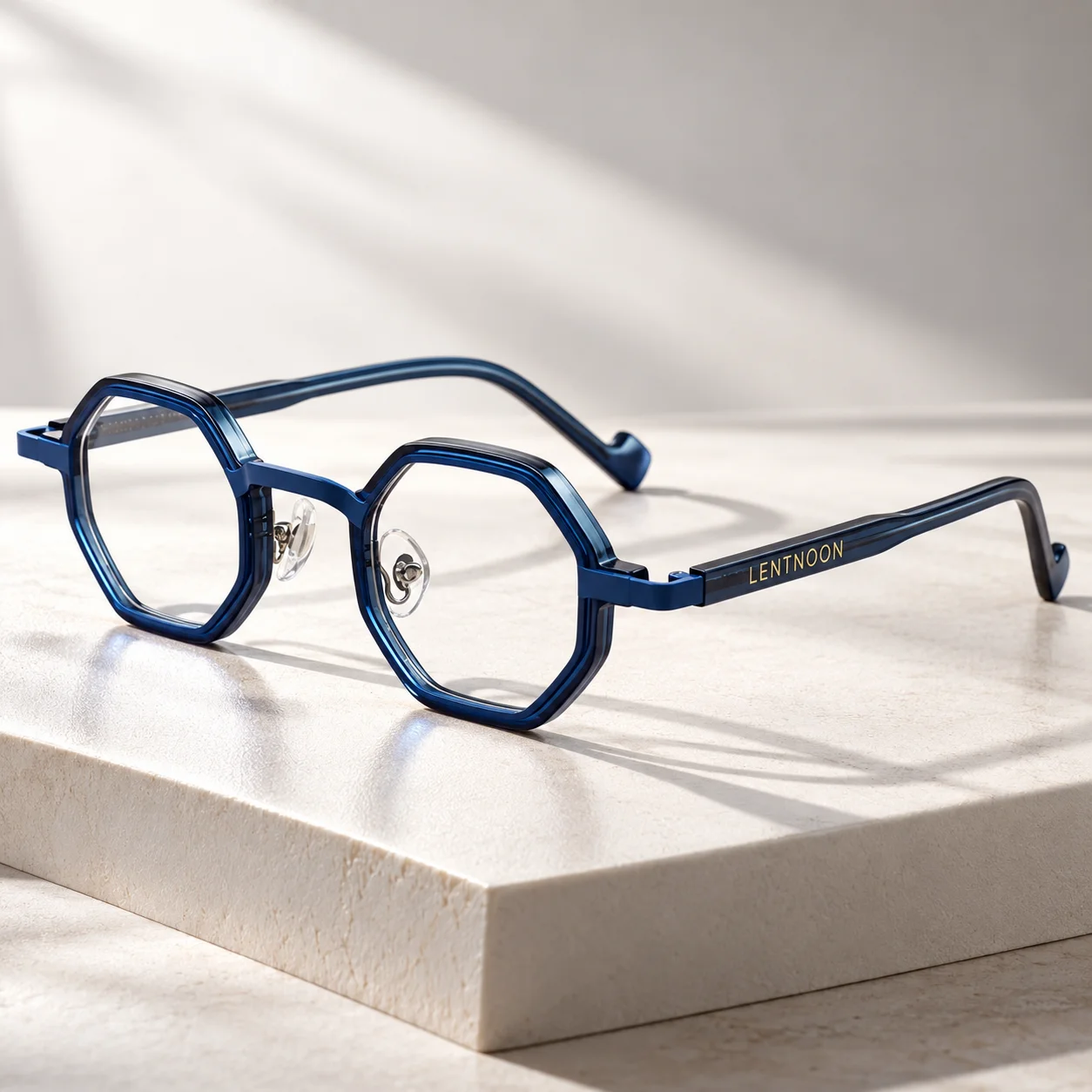 LENTNOON Octagonal Full Rim Eyeglasses Frame Acetate Metal Combination Retro Optical Glasses for Men And Women with Nose Pads