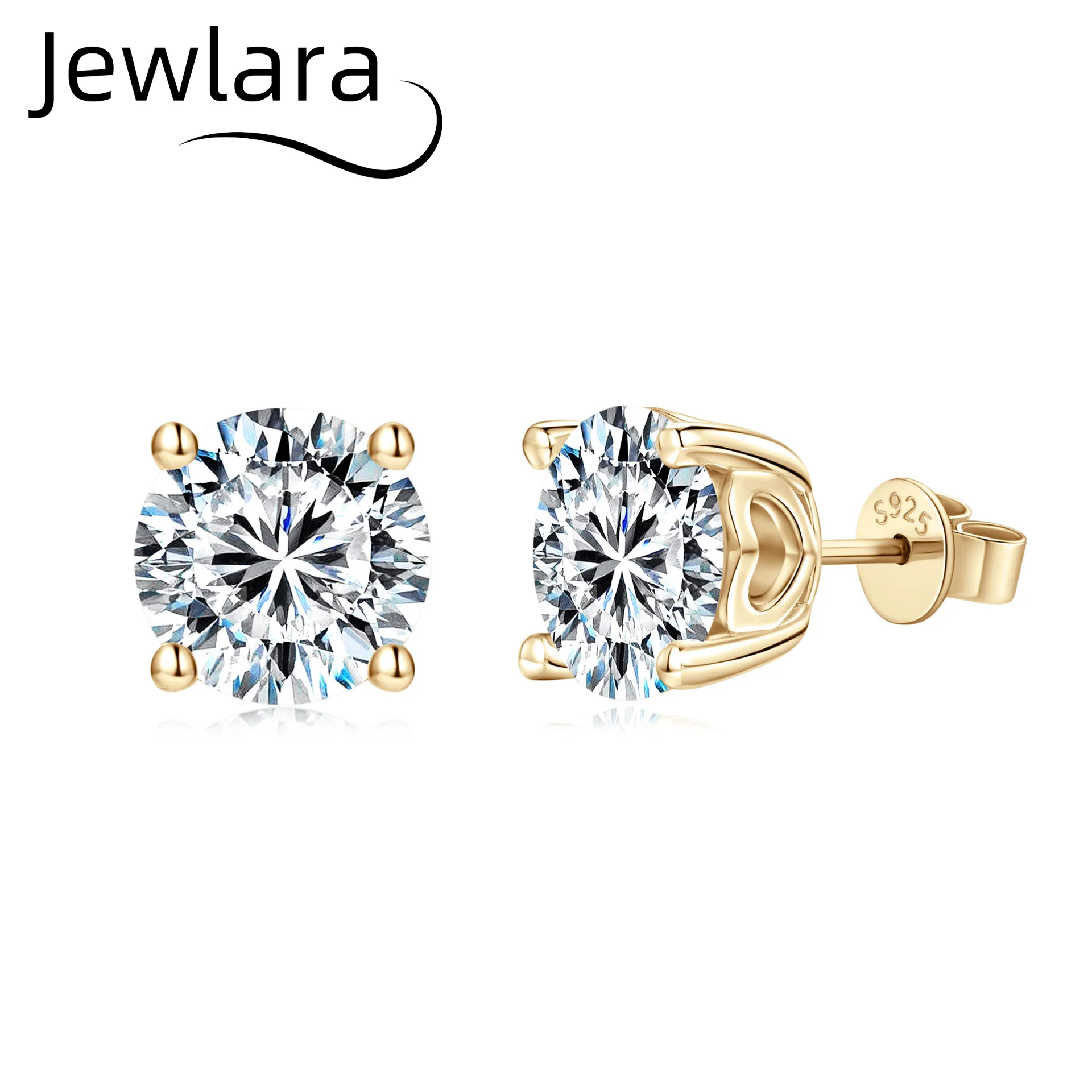 

JEWLARA Princess D Color Fine Jewelry Cut Moissanite Earrings For Women 925 Sterling Silver Stud Earring Sparking Wedding 1-2ct