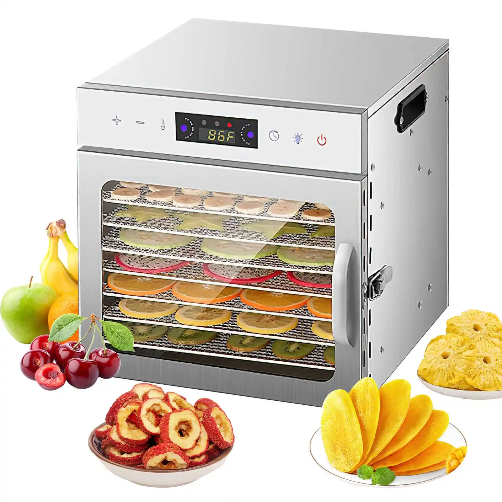 Dehydrators voor voedsel en schokkerig met 24-uurs timer en lichtdroogrek 800W 30-90 ℃ groente Fruitdroger EU-stekker