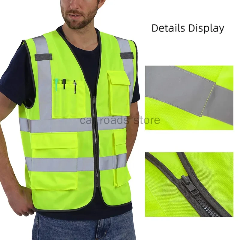 Reflective Safety Vest High Visibility green Custom Logo XXXL Working Vest Motorcycle Jacket Fluorescent Signal For Men Woman